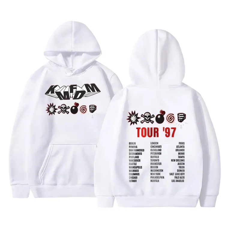 Rock Band Kmfdm Tour 97 Graphic Hoodie Men Women's Vintage Gothic Punk Pullover Hoodies Unsiex Casual Fleece Cotton Sweatshirt