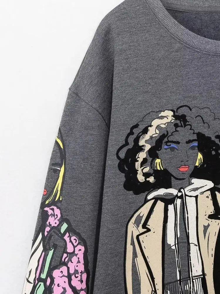 Sivatu TRAF Women Sweatshirts 2026 New Fashion Beauty Girls Print Casual Sweatshirts Female O Neck Hoodies Chic Pullovers Tops