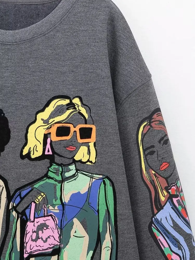 Sivatu TRAF Women Sweatshirts 2026 New Fashion Beauty Girls Print Casual Sweatshirts Female O Neck Hoodies Chic Pullovers Tops