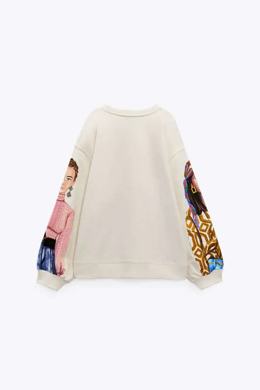 Sivatu TRAF Women Sweatshirts 2026 New Fashion Beauty Girls Print Casual Sweatshirts Female O Neck Hoodies Chic Pullovers Tops