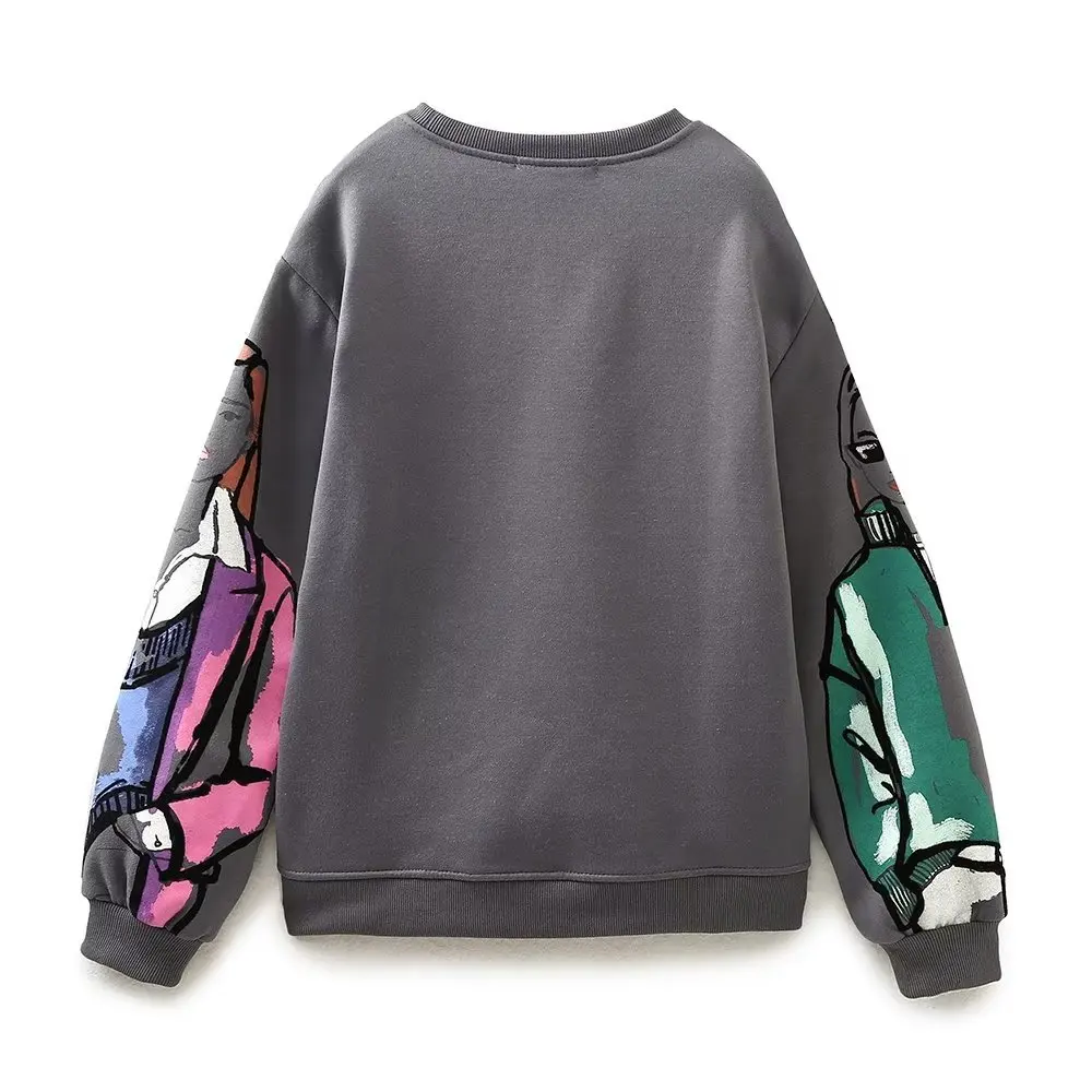 Sivatu TRAF Women Sweatshirts 2026 New Fashion Beauty Girls Print Casual Sweatshirts Female O Neck Hoodies Chic Pullovers Tops