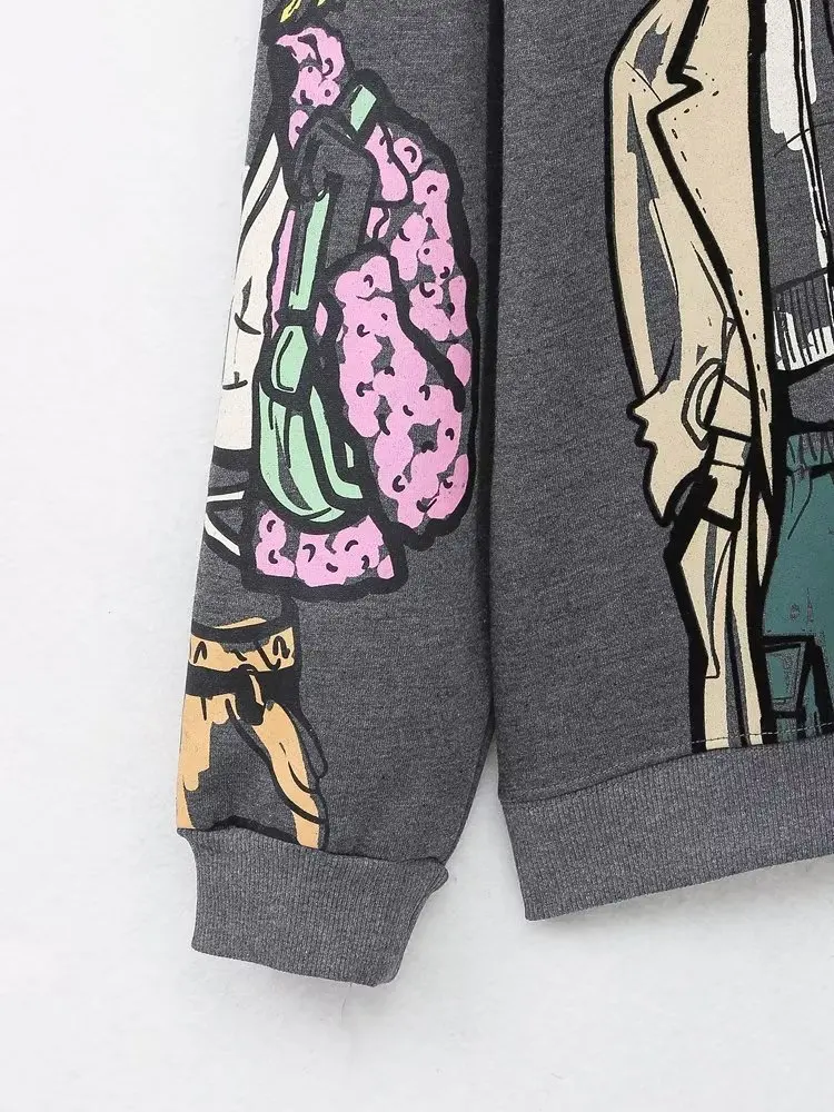 Sivatu TRAF Women Sweatshirts 2026 New Fashion Beauty Girls Print Casual Sweatshirts Female O Neck Hoodies Chic Pullovers Tops