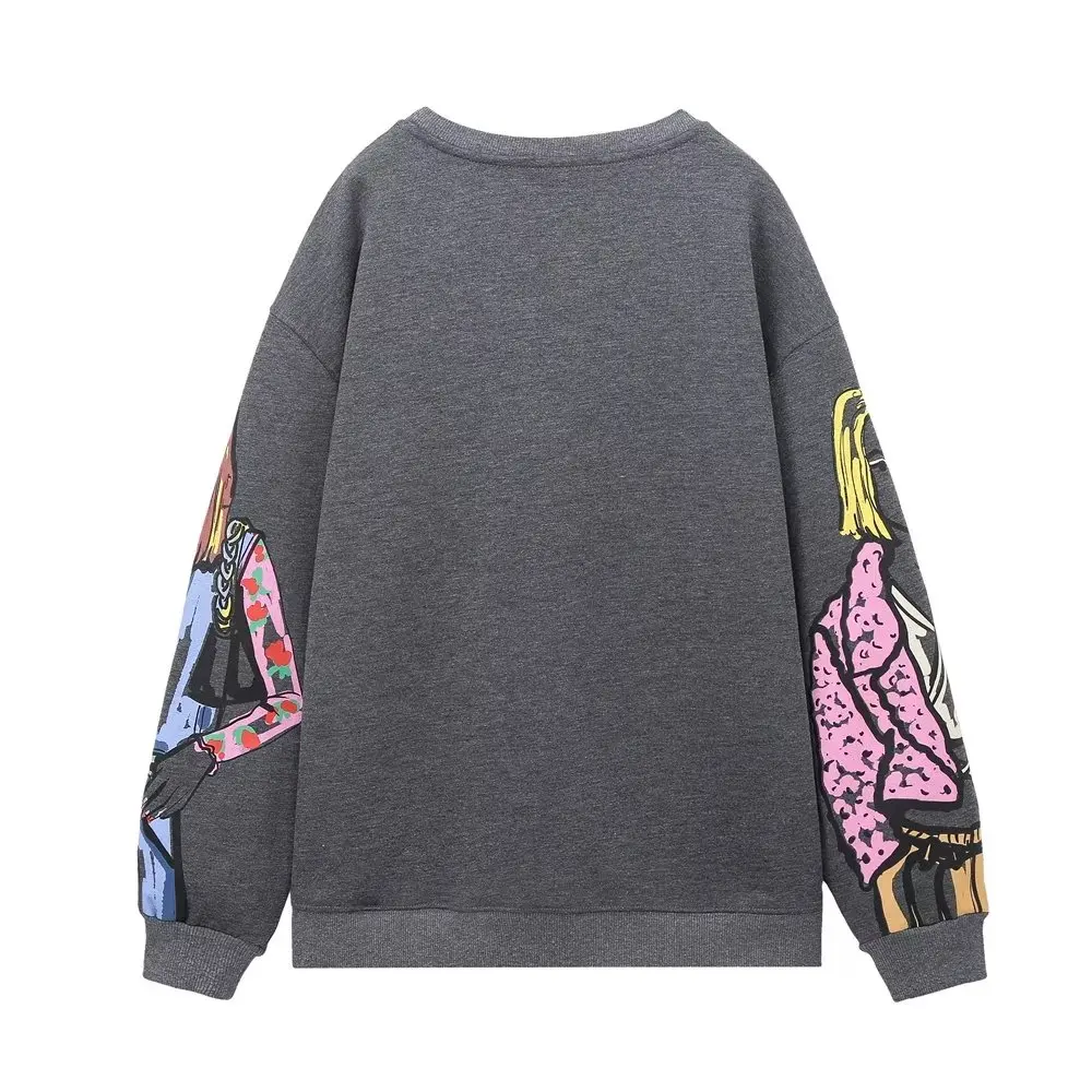 Sivatu TRAF Women Sweatshirts 2026 New Fashion Beauty Girls Print Casual Sweatshirts Female O Neck Hoodies Chic Pullovers Tops
