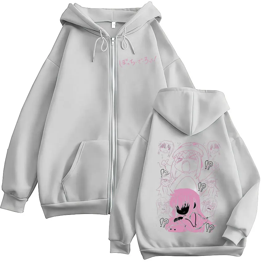 Japanese manga "BOCCHI THE ROCK" zipper hoodie, anime illustration, men's and women's zipper hoodies, wide pullover