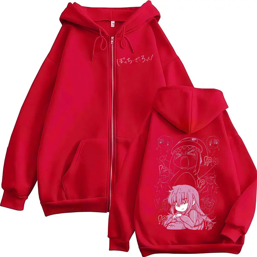 Japanese manga "BOCCHI THE ROCK" zipper hoodie, anime illustration, men's and women's zipper hoodies, wide pullover