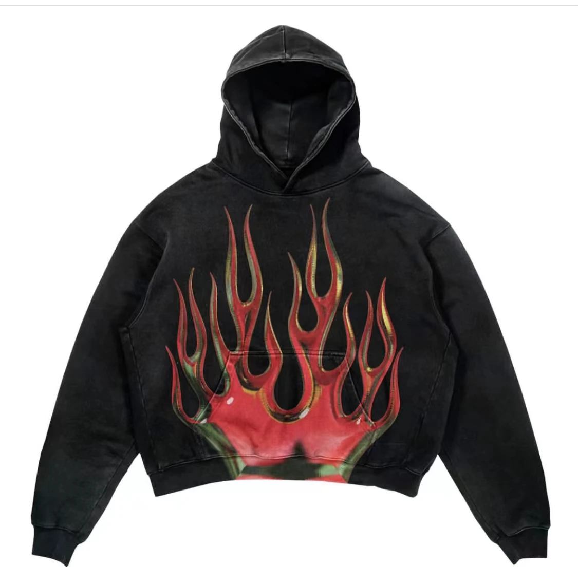 Retro hooded sweatshirt skull print flame Y2K retro hooded pullover jacket street style goth casual fashion men's Harajuku top