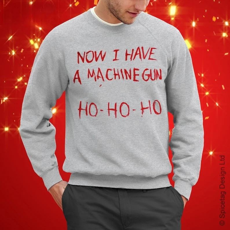 Now I Have A Machine Gun Movie Jumper Film Sweatshirt Fancy Dress Christmas Ho Heather Grey Halloween Keep Warm Long Sleeve