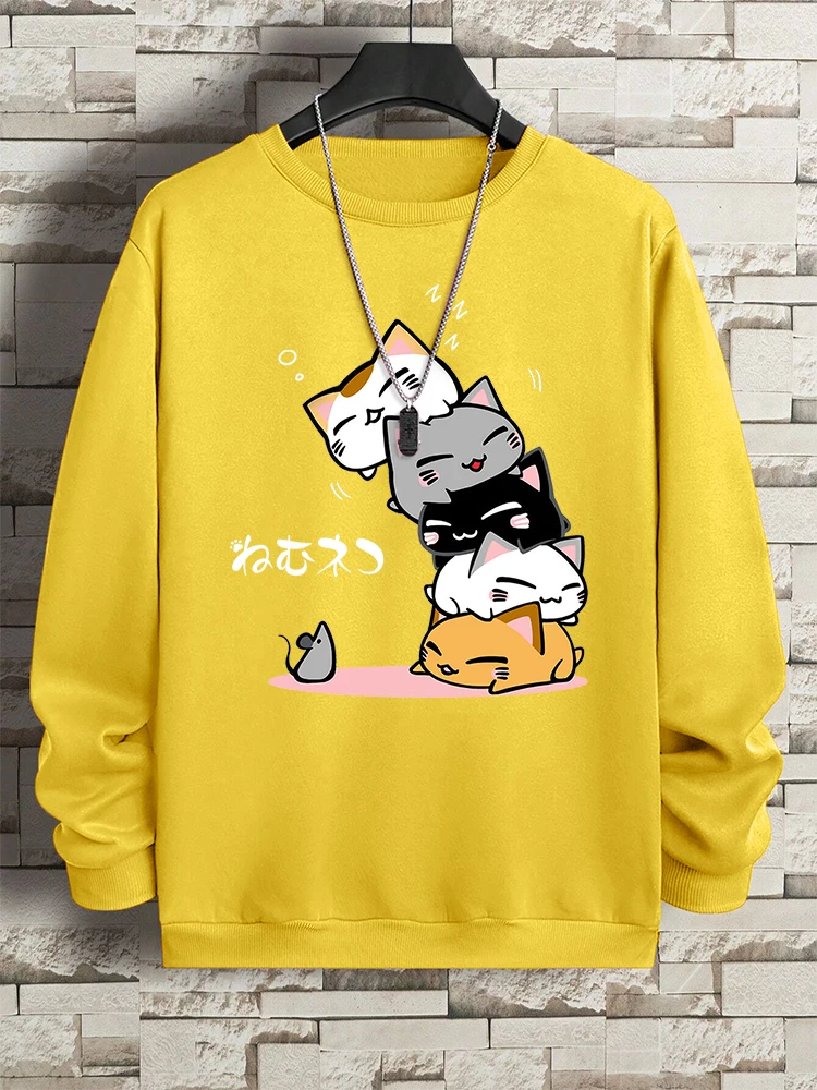 Cute Stacked Cats Sleep Man Hoody Hip Hop Fitness Pullover Vintage Oversize Casual Sportswears Autumn Thicken Clothing Women