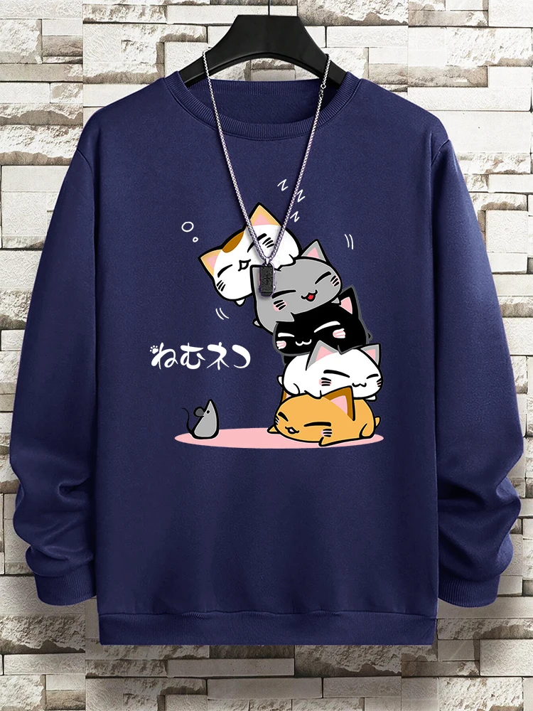 Cute Stacked Cats Sleep Man Hoody Hip Hop Fitness Pullover Vintage Oversize Casual Sportswears Autumn Thicken Clothing Women