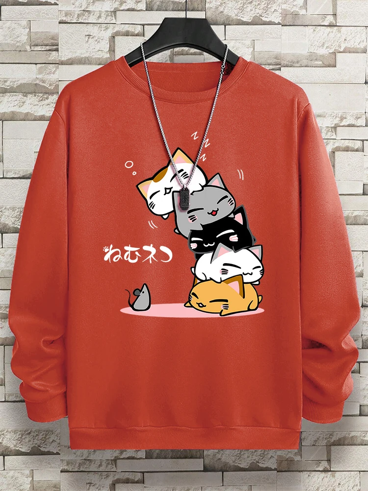 Cute Stacked Cats Sleep Man Hoody Hip Hop Fitness Pullover Vintage Oversize Casual Sportswears Autumn Thicken Clothing Women