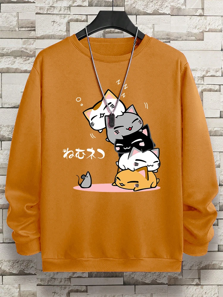 Cute Stacked Cats Sleep Man Hoody Hip Hop Fitness Pullover Vintage Oversize Casual Sportswears Autumn Thicken Clothing Women
