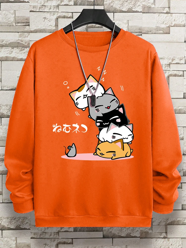 Cute Stacked Cats Sleep Man Hoody Hip Hop Fitness Pullover Vintage Oversize Casual Sportswears Autumn Thicken Clothing Women