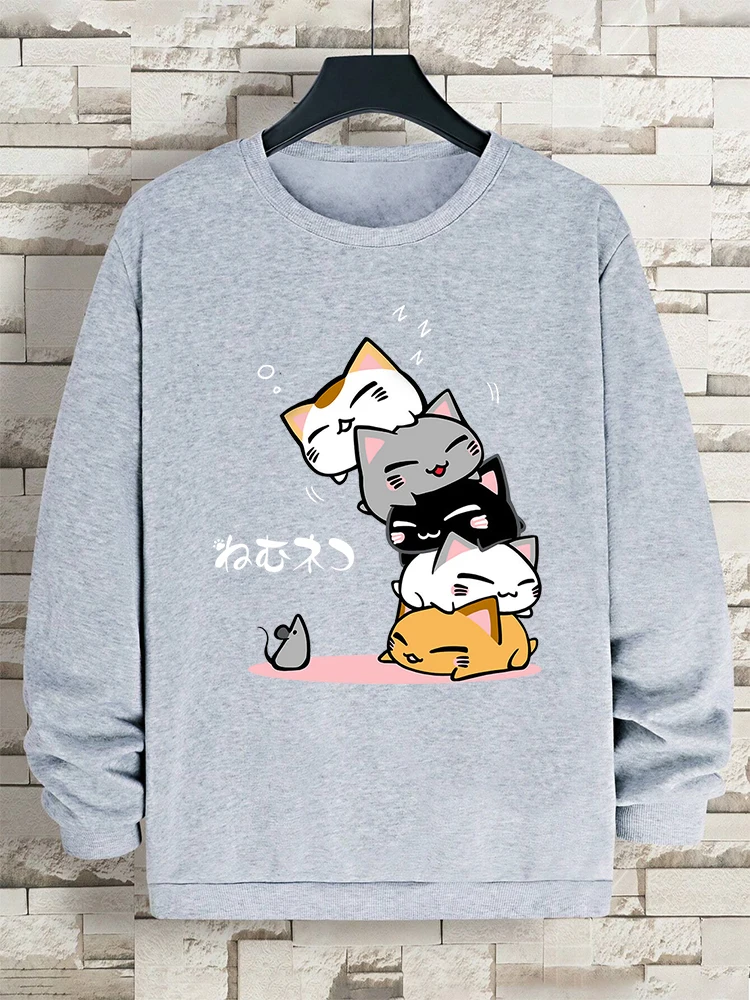 Cute Stacked Cats Sleep Man Hoody Hip Hop Fitness Pullover Vintage Oversize Casual Sportswears Autumn Thicken Clothing Women