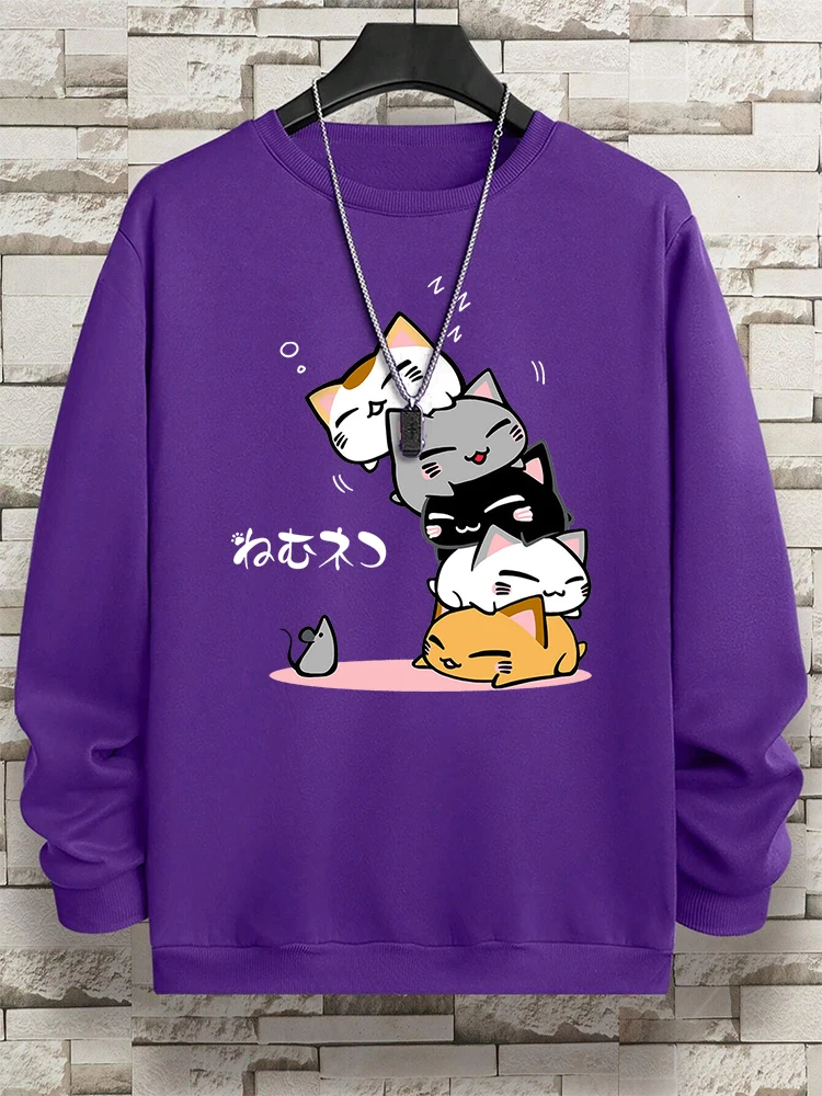 Cute Stacked Cats Sleep Man Hoody Hip Hop Fitness Pullover Vintage Oversize Casual Sportswears Autumn Thicken Clothing Women