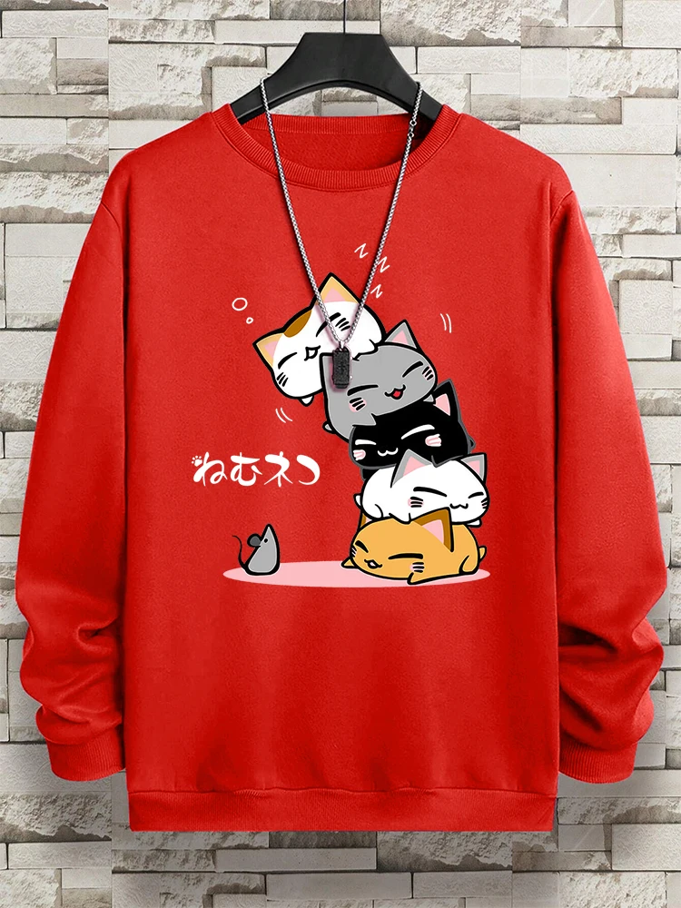 Cute Stacked Cats Sleep Man Hoody Hip Hop Fitness Pullover Vintage Oversize Casual Sportswears Autumn Thicken Clothing Women