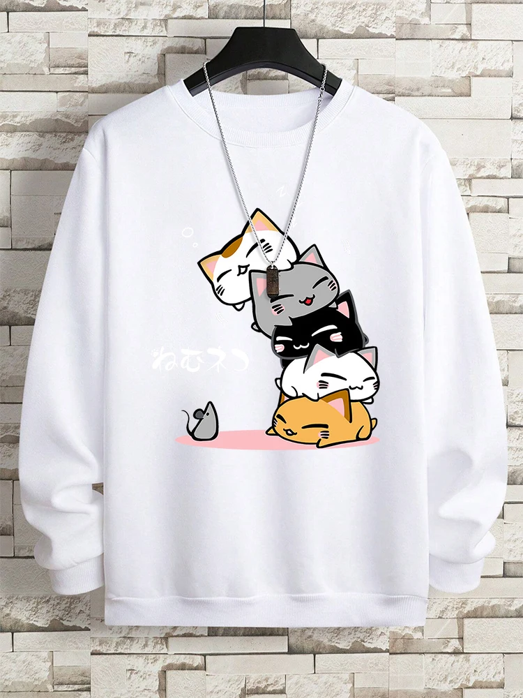 Cute Stacked Cats Sleep Man Hoody Hip Hop Fitness Pullover Vintage Oversize Casual Sportswears Autumn Thicken Clothing Women