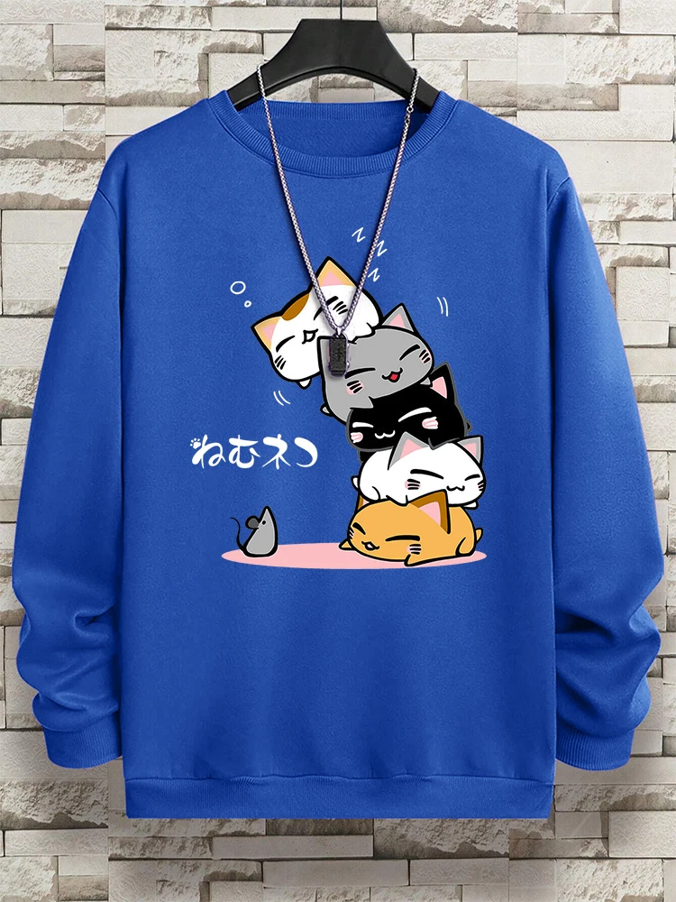 Cute Stacked Cats Sleep Man Hoody Hip Hop Fitness Pullover Vintage Oversize Casual Sportswears Autumn Thicken Clothing Women