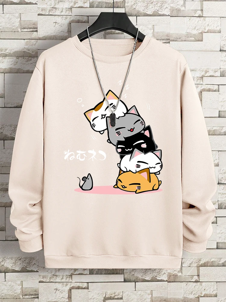 Cute Stacked Cats Sleep Man Hoody Hip Hop Fitness Pullover Vintage Oversize Casual Sportswears Autumn Thicken Clothing Women