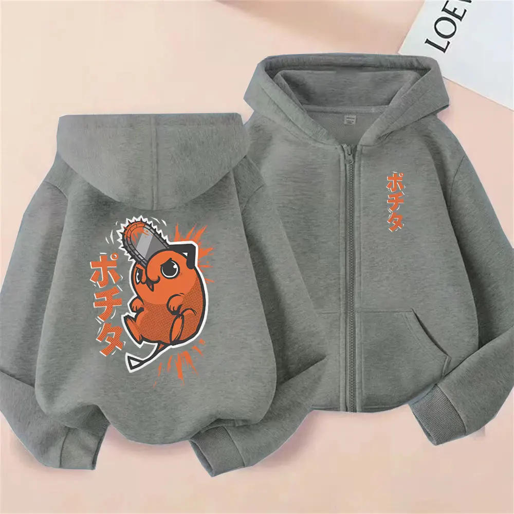 Anime Chainsaw Person Washing Retro Zipper Hoodie cartoon Electric Second Pochita Funny Picture Men's and Women's Comic Jacket