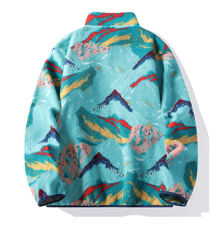 Autumn Winter Men's Fleece Thicken Warm Stand Collar Sweater Printed Knit Sweater Base Pullovers Printing Hoodie