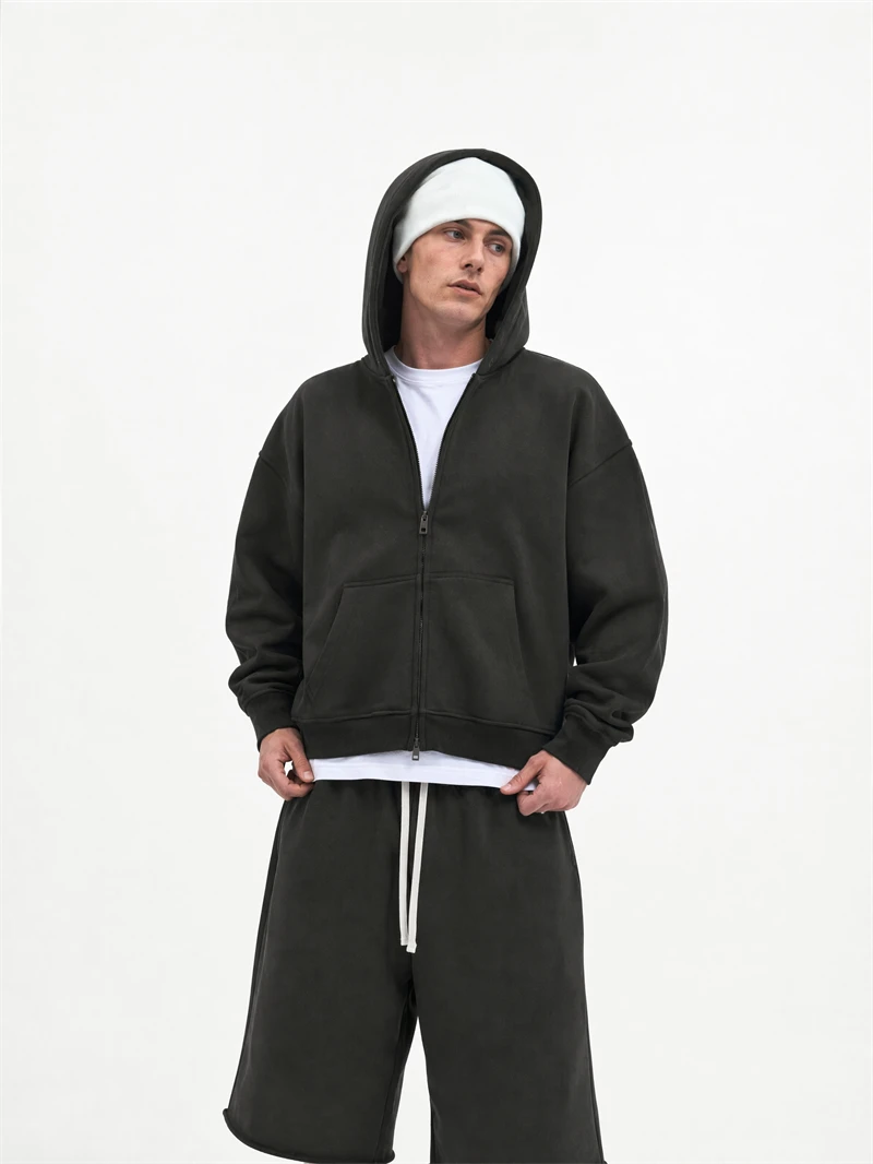 JMD Fashion Men 410gsm 100% Cotton Zipper Hoodies Unisex Casual Heavy Weight Boxyfit Solid Hooded Jacket Outfits QH0170