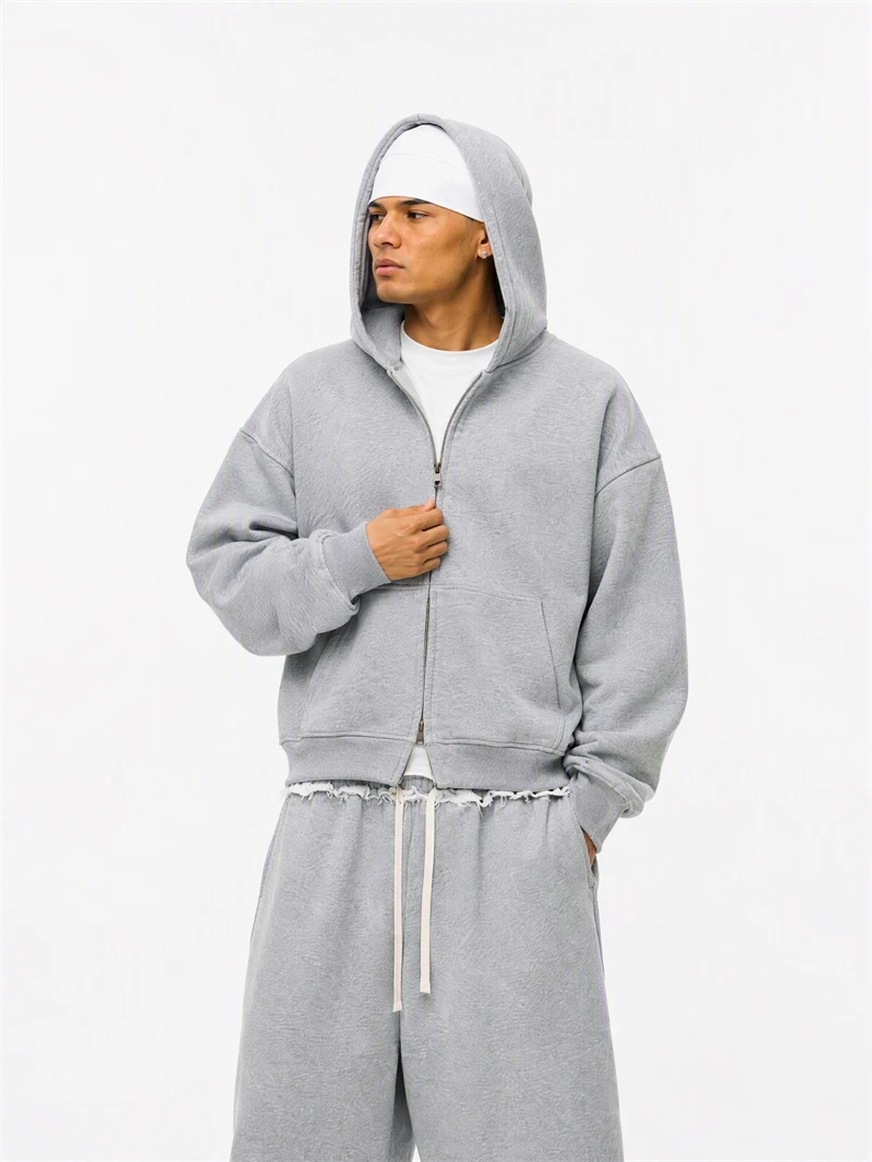 JMD Fashion Men 410gsm 100% Cotton Zipper Hoodies Unisex Casual Heavy Weight Boxyfit Solid Hooded Jacket Outfits QH0170