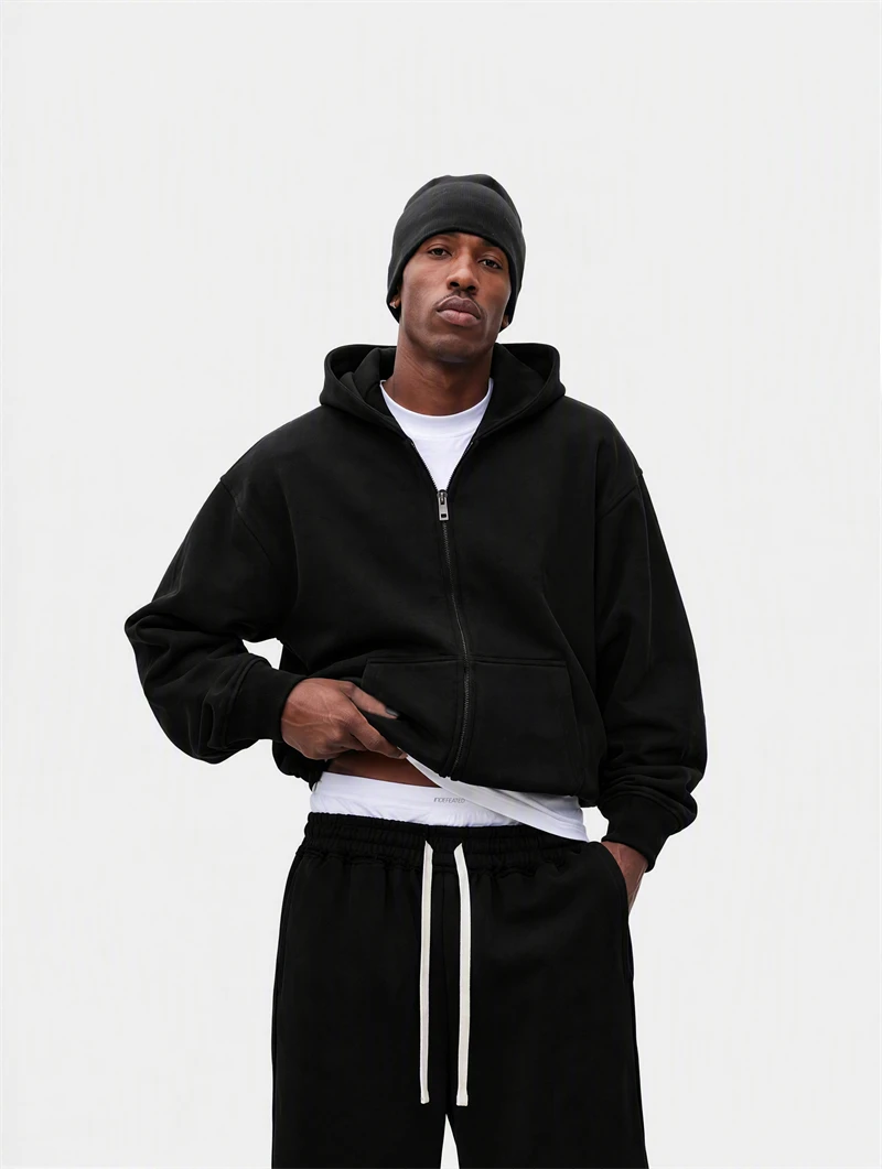 JMD Fashion Men 410gsm 100% Cotton Zipper Hoodies Unisex Casual Heavy Weight Boxyfit Solid Hooded Jacket Outfits QH0170