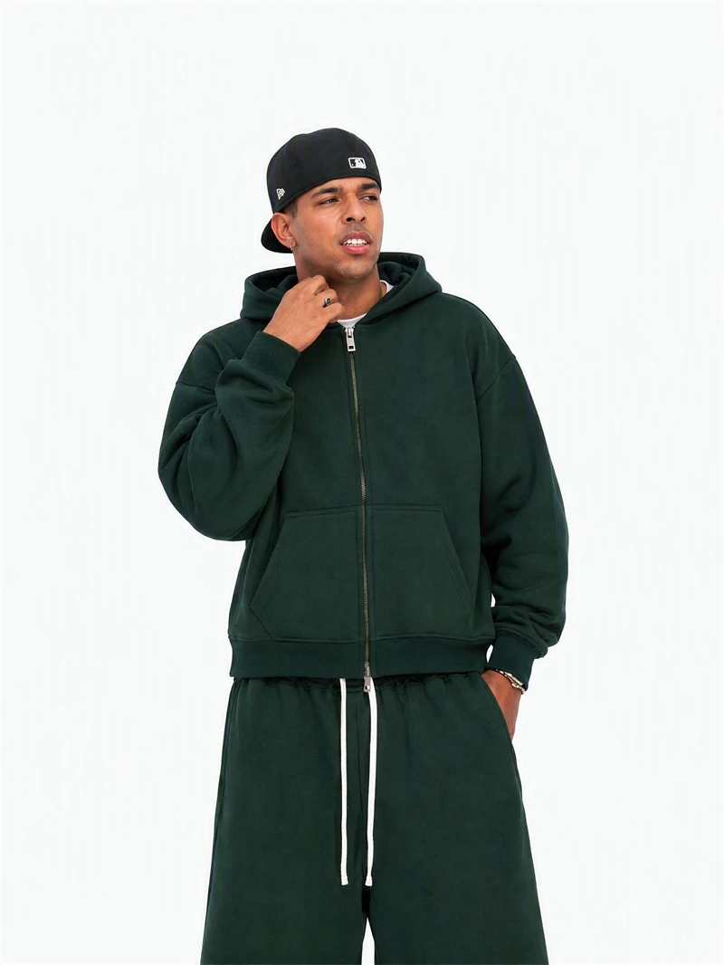 JMD Fashion Men 410gsm 100% Cotton Zipper Hoodies Unisex Casual Heavy Weight Boxyfit Solid Hooded Jacket Outfits QH0170