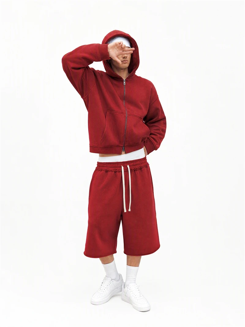 JMD Fashion Men 410gsm 100% Cotton Zipper Hoodies Unisex Casual Heavy Weight Boxyfit Solid Hooded Jacket Outfits QH0170
