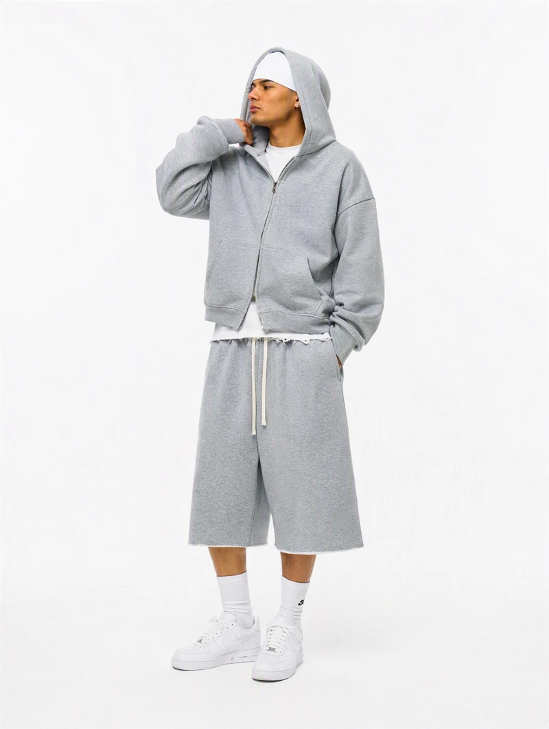 JMD Fashion Men 410gsm 100% Cotton Zipper Hoodies Unisex Casual Heavy Weight Boxyfit Solid Hooded Jacket Outfits QH0170