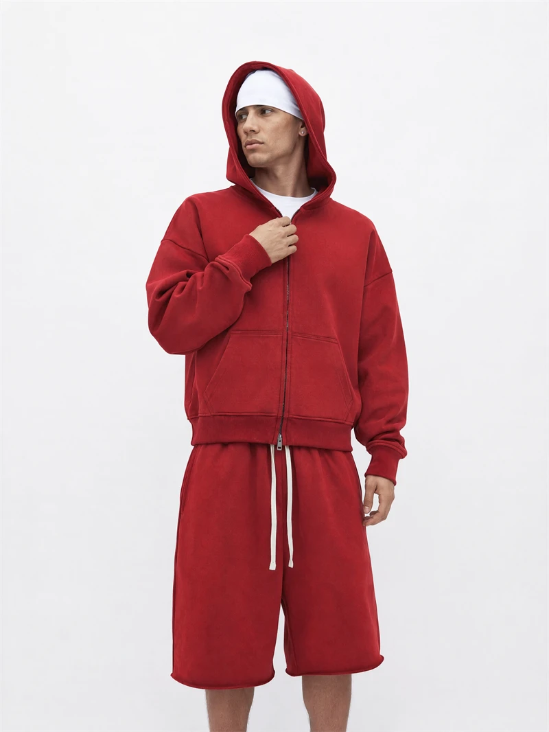 JMD Fashion Men 410gsm 100% Cotton Zipper Hoodies Unisex Casual Heavy Weight Boxyfit Solid Hooded Jacket Outfits QH0170