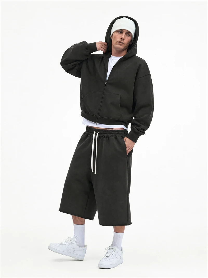 JMD Fashion Men 410gsm 100% Cotton Zipper Hoodies Unisex Casual Heavy Weight Boxyfit Solid Hooded Jacket Outfits QH0170