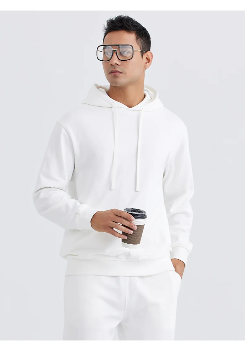 Custom Logo Autumn Unisex 100% Cotton French Terry Loose Fit Hoodie Plain Long Sleeve Drawstring Hooded Sweatshirt