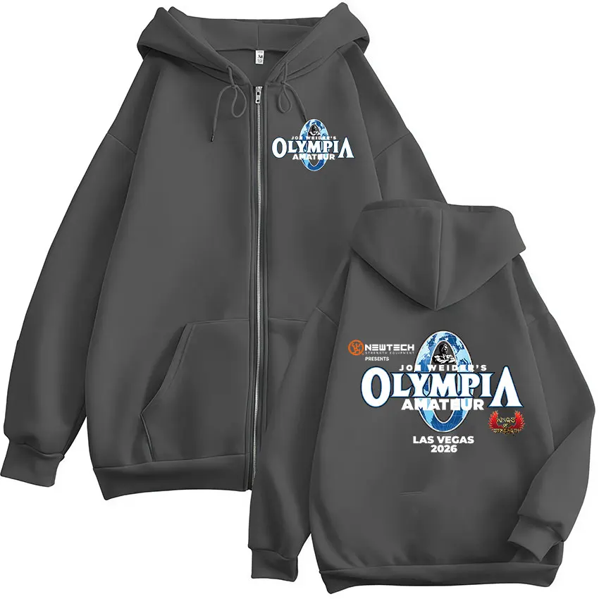 2026 Olympia Gym Fitness Pump Cover Zip Up Hoodie Men's Women Fashion Vintage Oversized Long Sleeve Jacket Sweatshirt Streetwear