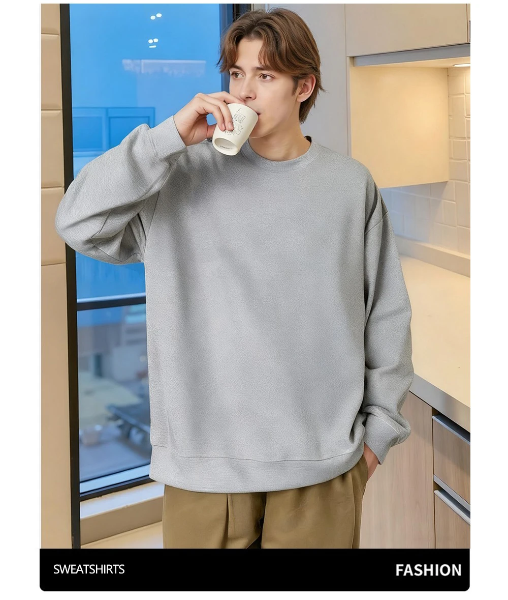 Autumn S-3XL Man Fashion Oversized Sweatshirt Street Casual Pullover Sport Crewneck Hoodless Long Sleeved New Basics Sportswears