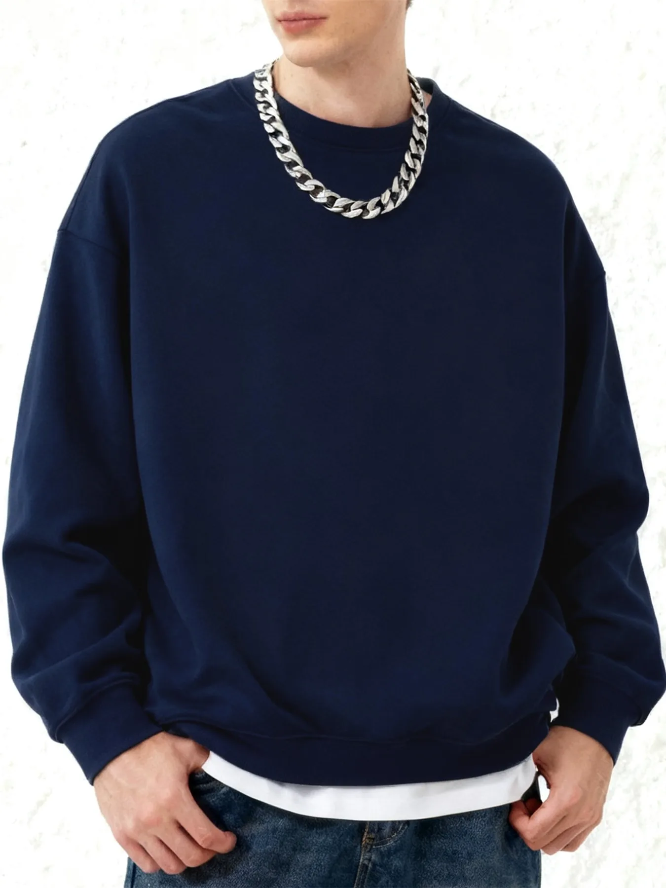 Autumn S-3XL Man Fashion Oversized Sweatshirt Street Casual Pullover Sport Crewneck Hoodless Long Sleeved New Basics Sportswears