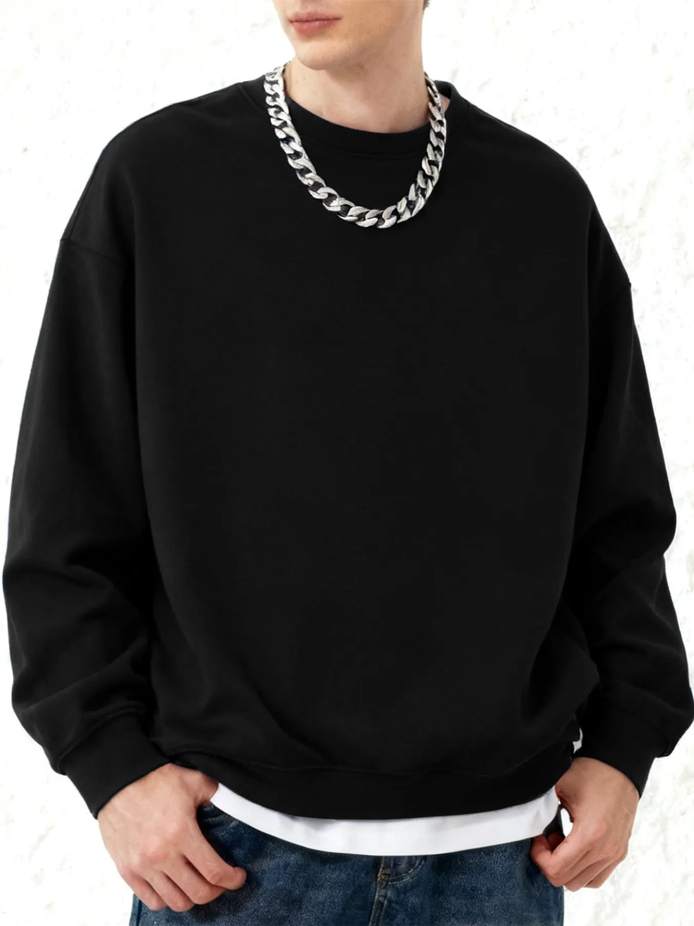 Autumn S-3XL Man Fashion Oversized Sweatshirt Street Casual Pullover Sport Crewneck Hoodless Long Sleeved New Basics Sportswears