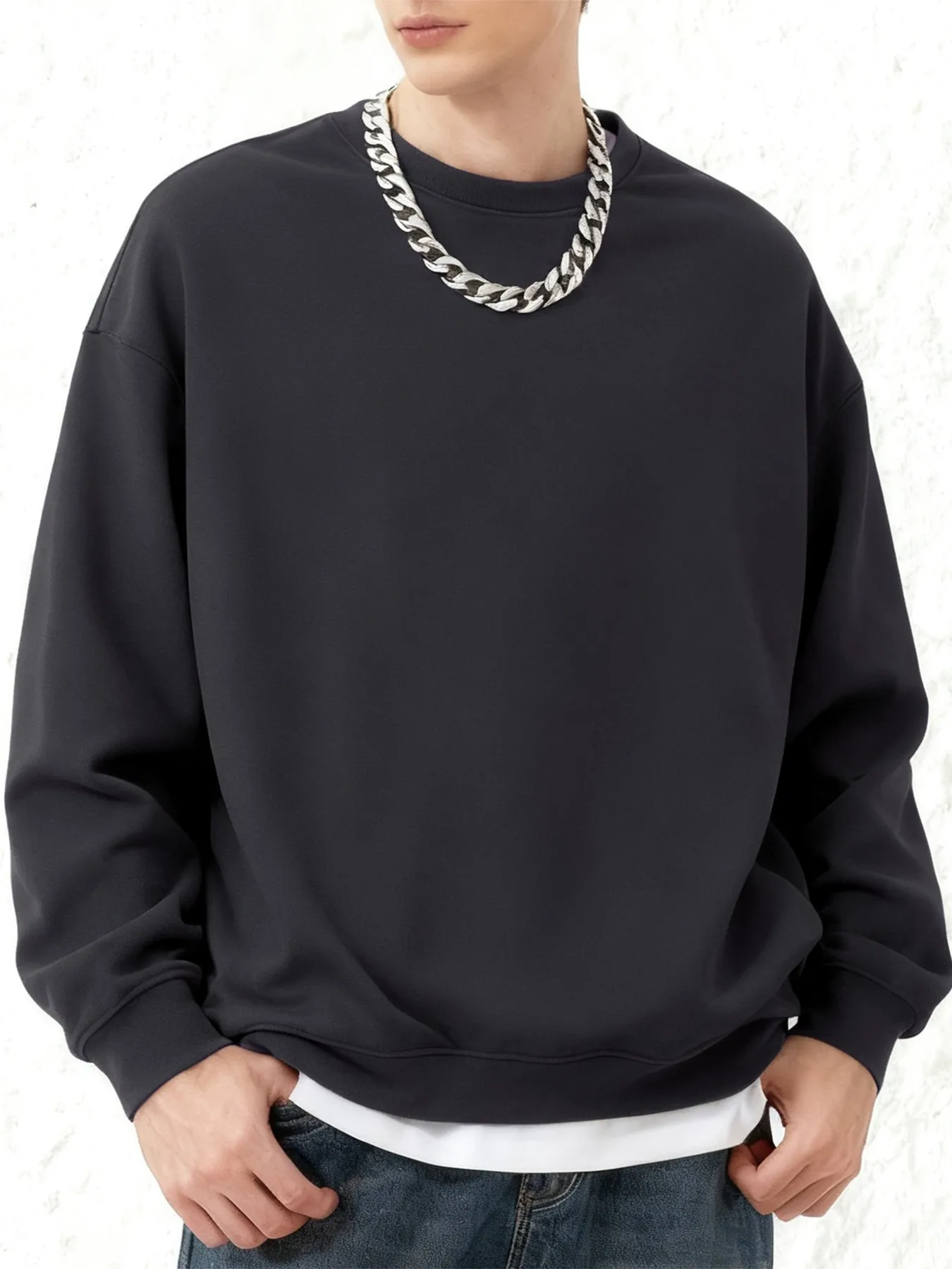 Autumn S-3XL Man Fashion Oversized Sweatshirt Street Casual Pullover Sport Crewneck Hoodless Long Sleeved New Basics Sportswears