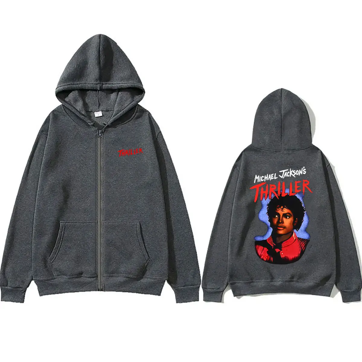 Michael Jackson Thriller Merch Zipper Hoodie Men Women Vintage Gothic Rock Zip Up Jacket Coat Men's Fashion Oversized Streetwear