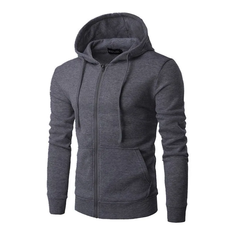 Casual Hooded Sporty Hoodies with Pocket Autumn Spring Notched Collar Patch Pocket Zipper Decoration Men Hoodies and Sweatshirts