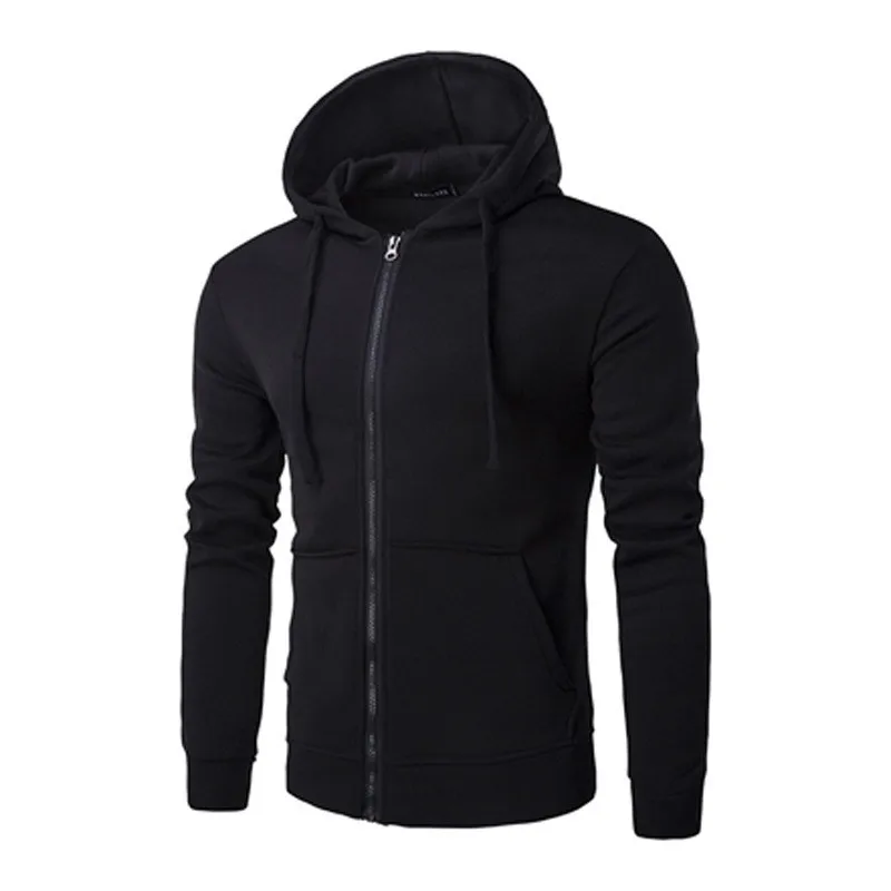 Casual Hooded Sporty Hoodies with Pocket Autumn Spring Notched Collar Patch Pocket Zipper Decoration Men Hoodies and Sweatshirts