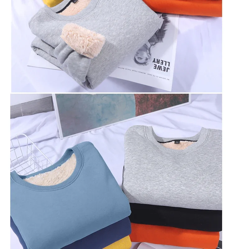 Lamb Velvet Hoodie Men's Thickened Fleece round Neck Casual Versatile Teenage Warm Top Lamb Velvet Jacket Winter Fashion