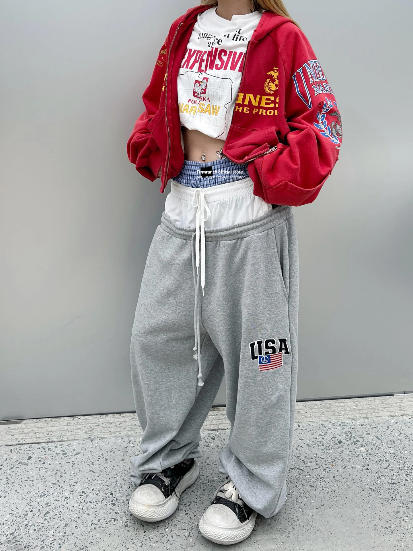 Firmranch 25ss Korean Fashion High Street Red Color Hoodies Jackets For Men Women Distressed Washed Zipper Hooded Sweatshirt