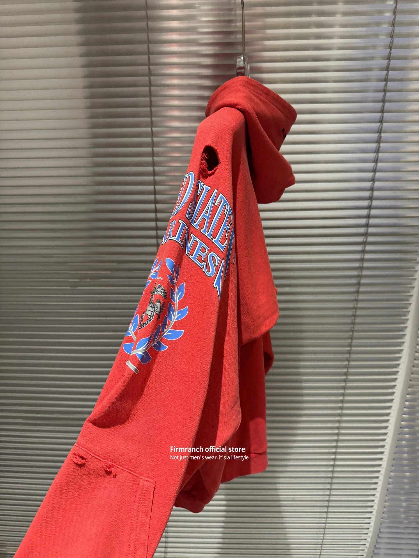 Firmranch 25ss Korean Fashion High Street Red Color Hoodies Jackets For Men Women Distressed Washed Zipper Hooded Sweatshirt