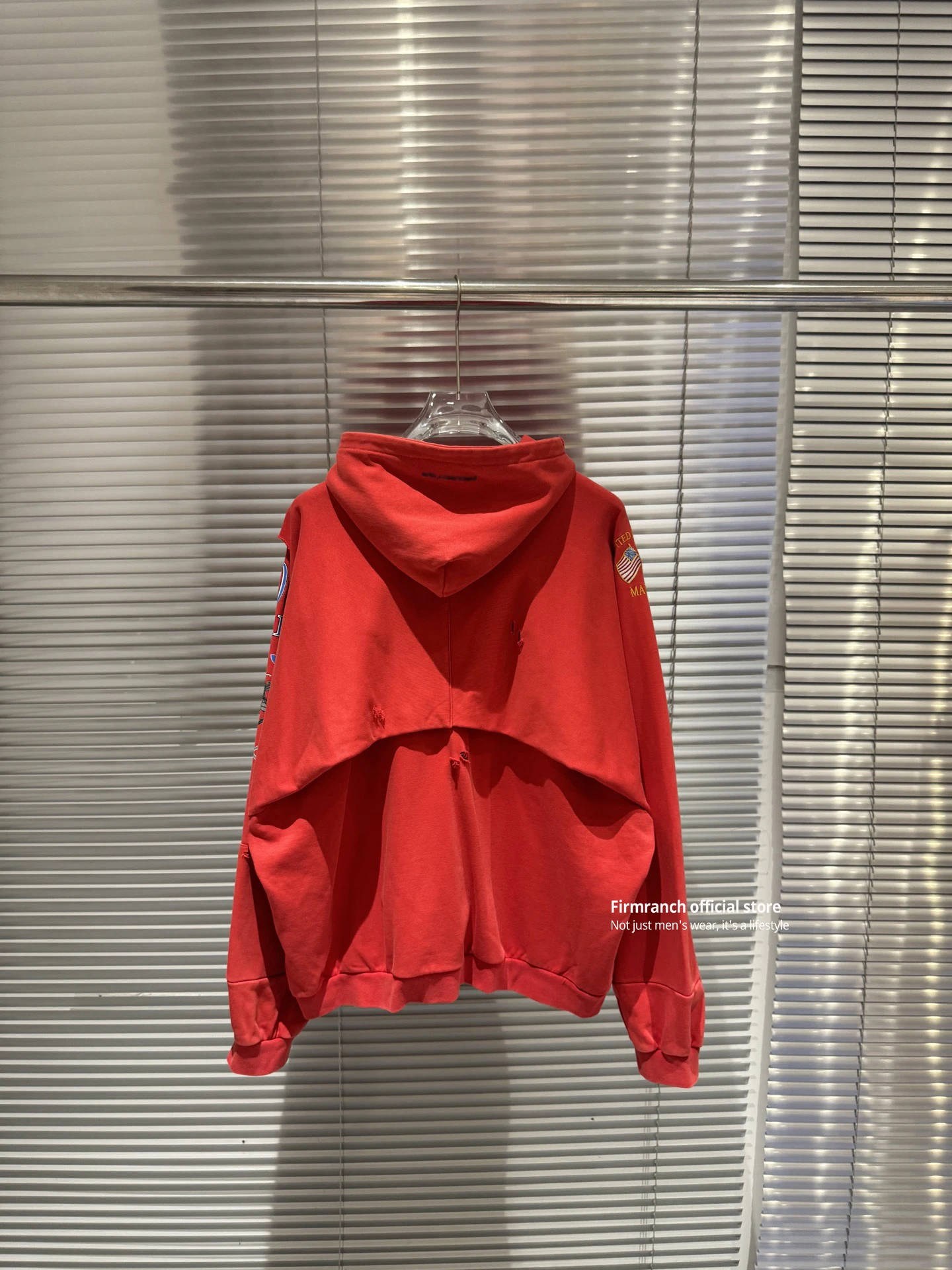 Firmranch 25ss Korean Fashion High Street Red Color Hoodies Jackets For Men Women Distressed Washed Zipper Hooded Sweatshirt