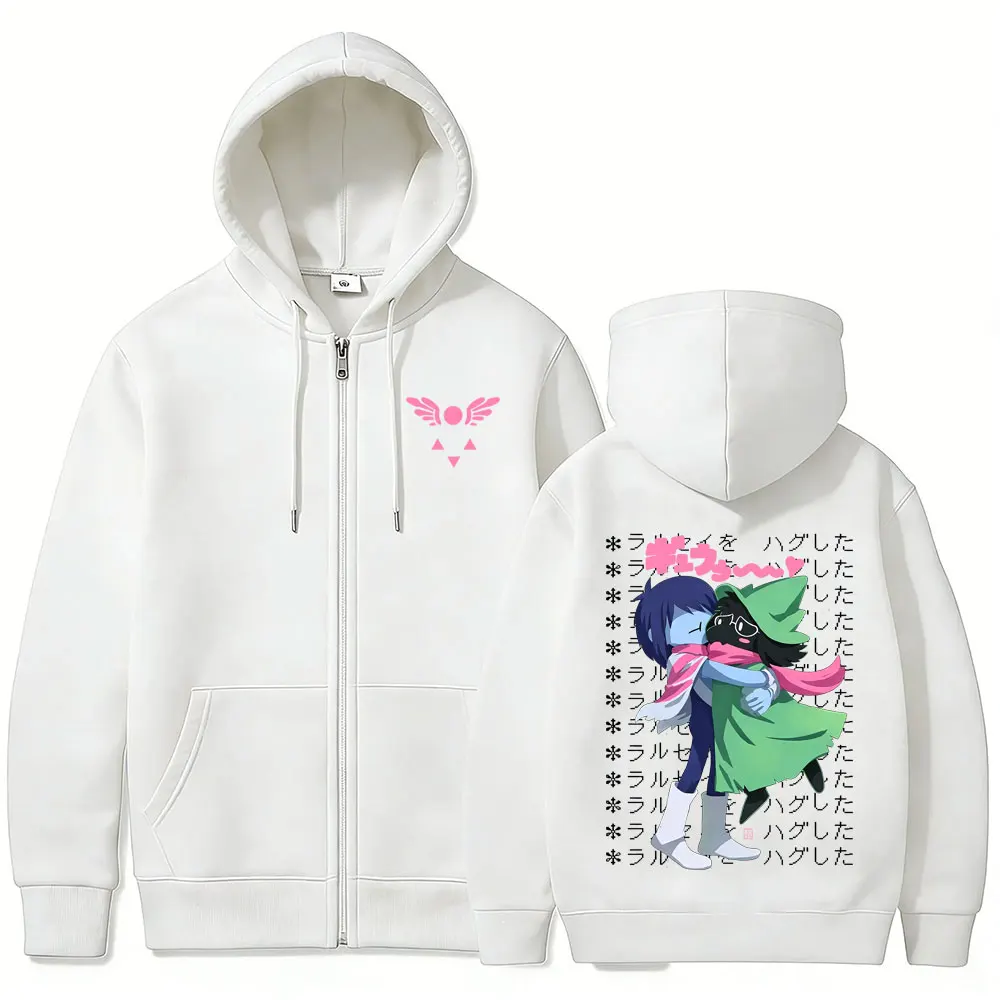 Game Deltarune Ralsei Kris Zipper Hoodie Men Casual Humor Harajuku Zip Up Jacket Unisex Long Sleeve Oversized Zip Up Sweatshirt