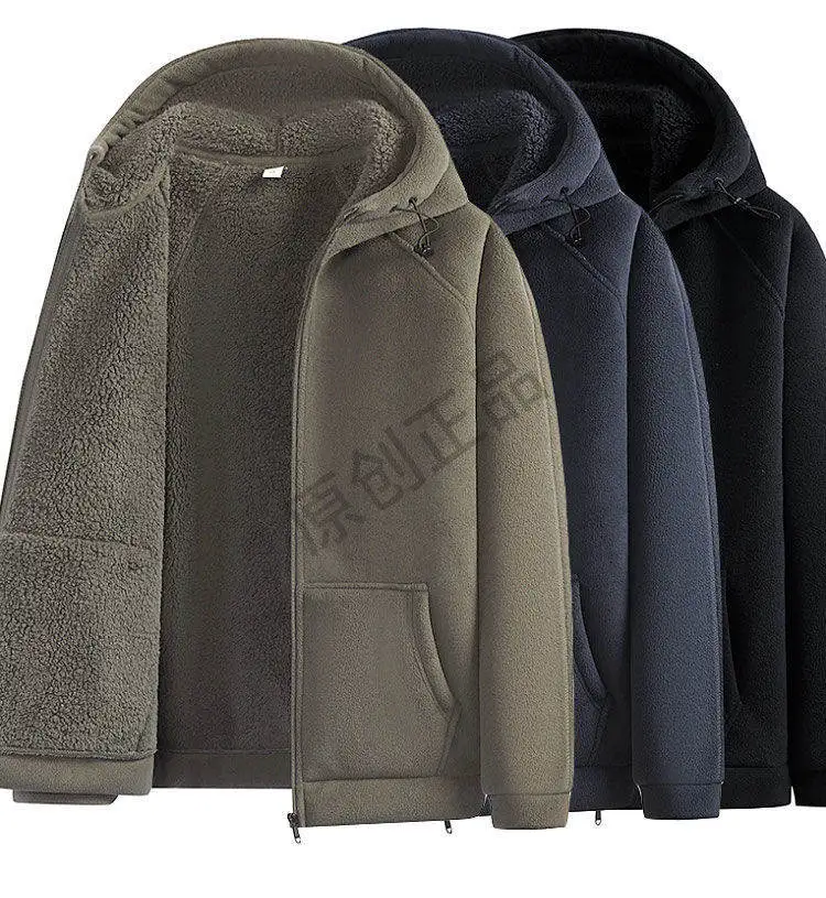 New Autumn Winter Men's Polar Fleece Jackets Casual Hooded Pocket Zipper Coats Cold-Proof Thickened Warm Hoodies Jackets for Men