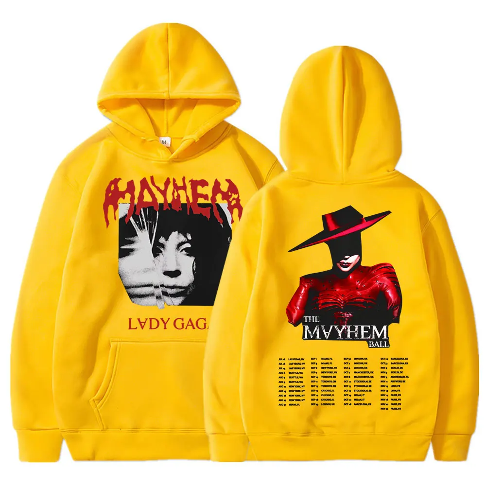 Lady Gaga The Mayhem Ball Tour 2025 Hoodies Trendy Hip Hop Vintage Long Sleeve Men Women Fleece Oversized Tracksuit Streetwear