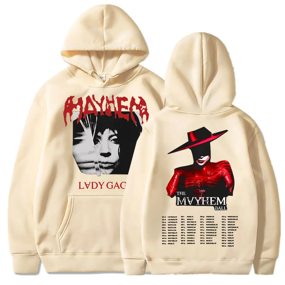 Lady Gaga The Mayhem Ball Tour 2025 Hoodies Trendy Hip Hop Vintage Long Sleeve Men Women Fleece Oversized Tracksuit Streetwear