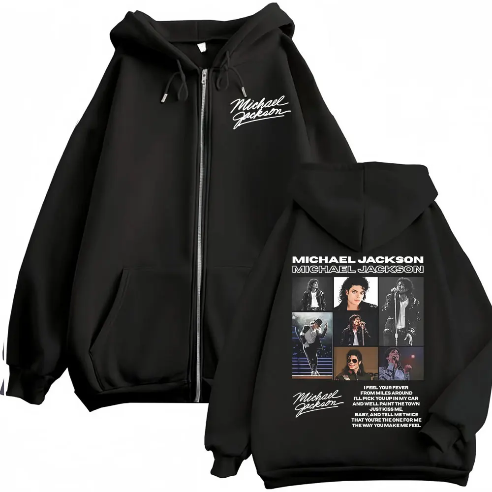 King of Pop Michael Jackson Tour Zipper Hoodies Men's Fashion High Street Jacket Sweatshirts Casual Oversized Zip Up Pullovers
